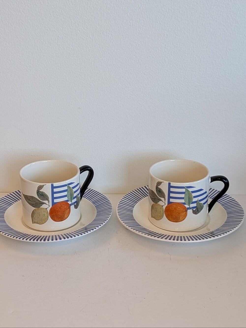 La Ronde Des Fruits Gien France Coffee Demi Cups Saucers, Set of 2